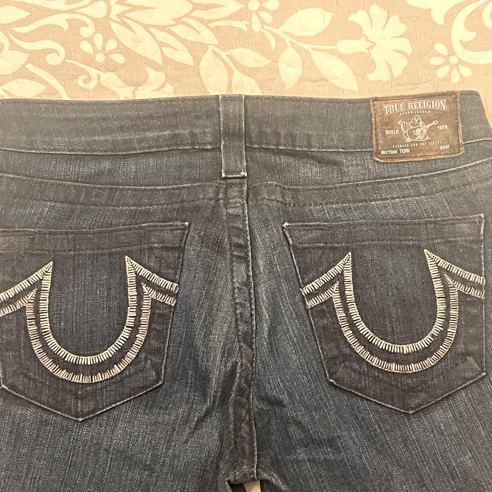 True Religion Dark Blue Jeans with Cream Stitching